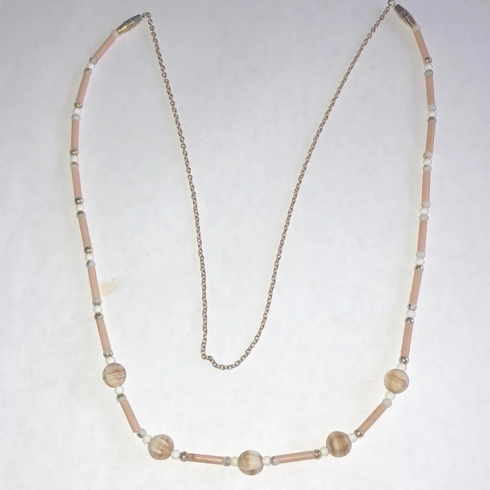 Vintage Cream and White Boho Beaded Necklace
